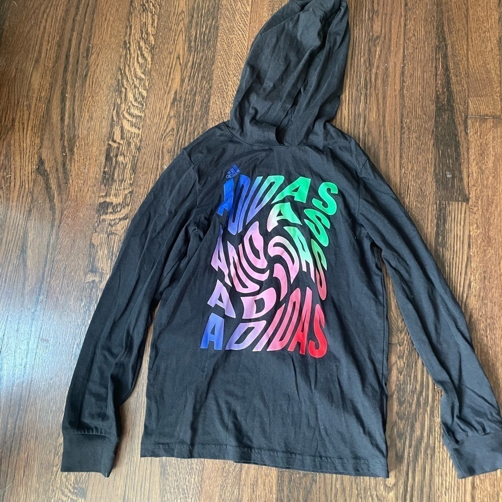 Adidas boys long sleeve black shirt with hood